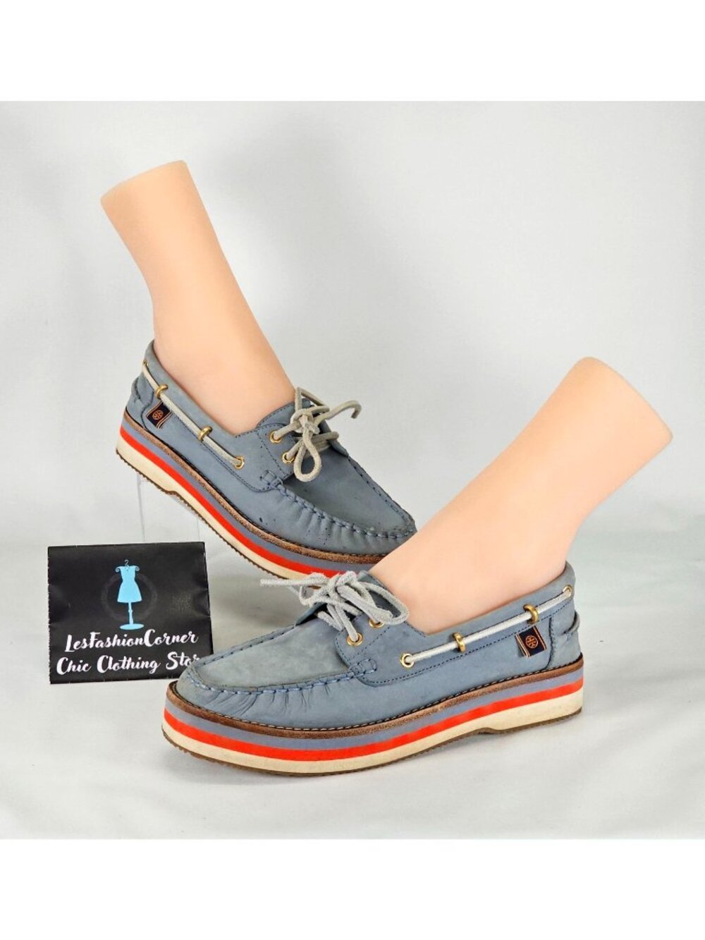 Tory Burch Women's Blue Nubuck Leather Joey Platform Boat Shoes Size 8 241 - Picture 10 of 16